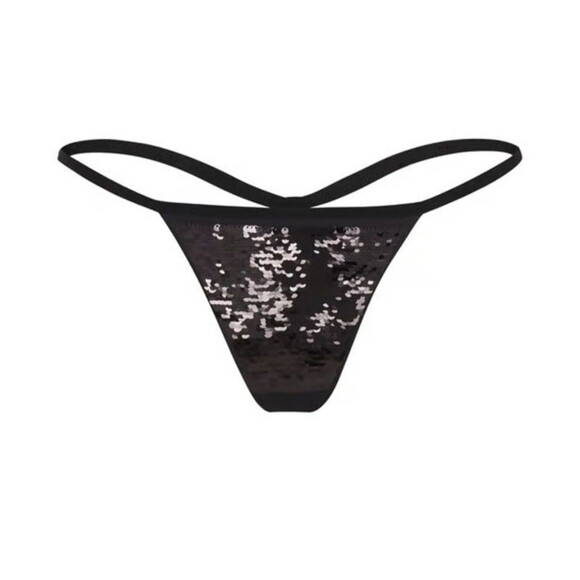 SKIMS Sequin String Thong Onyx Black NWT Size 3X - Picture 1 of 4